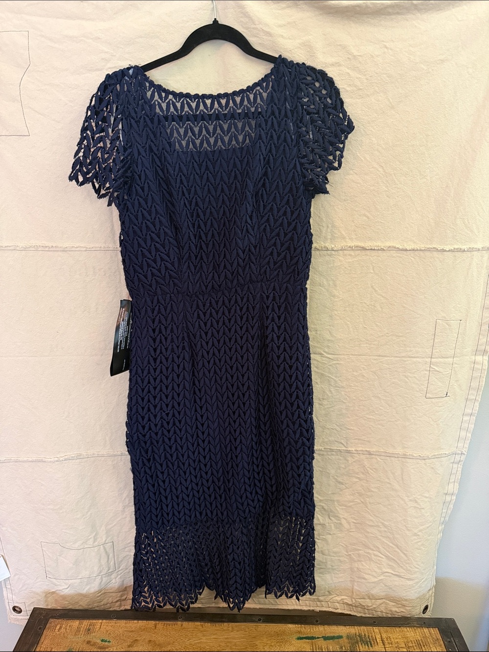 Kay Unger Navy Crochet Midi Dress